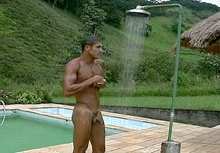 Hot and Sexy Latino Naked Outdoor Shower